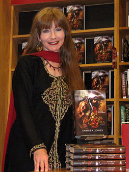 Andrea Jones with the Hook & Jill display at a reading at Borders in Naperville, Illinois, on September 12, 2009.